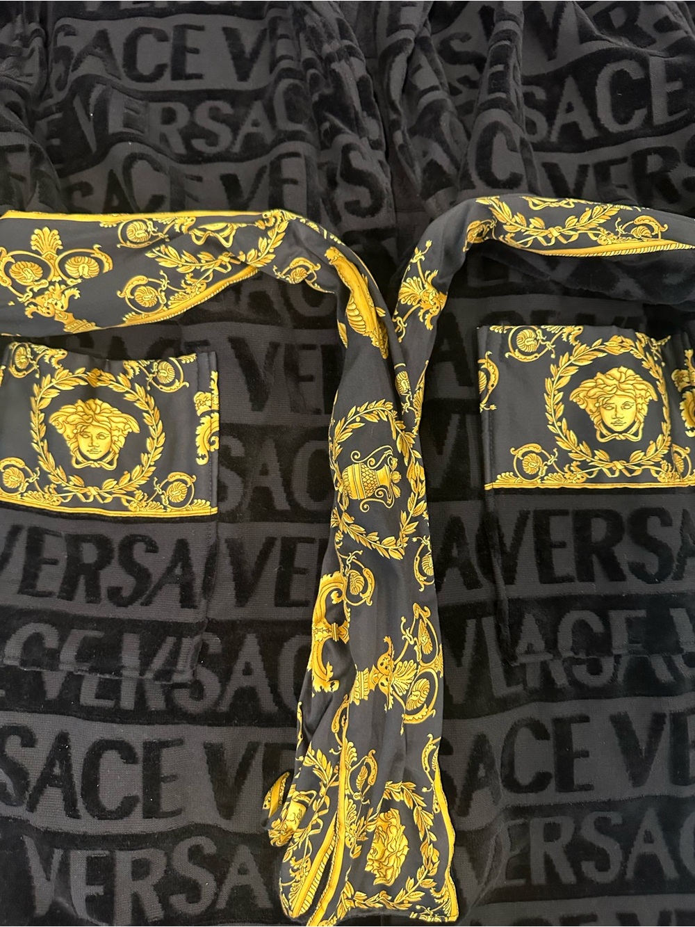Versace Black and Gold Baroque Logo Kimono Robe - Picture 3 of 7